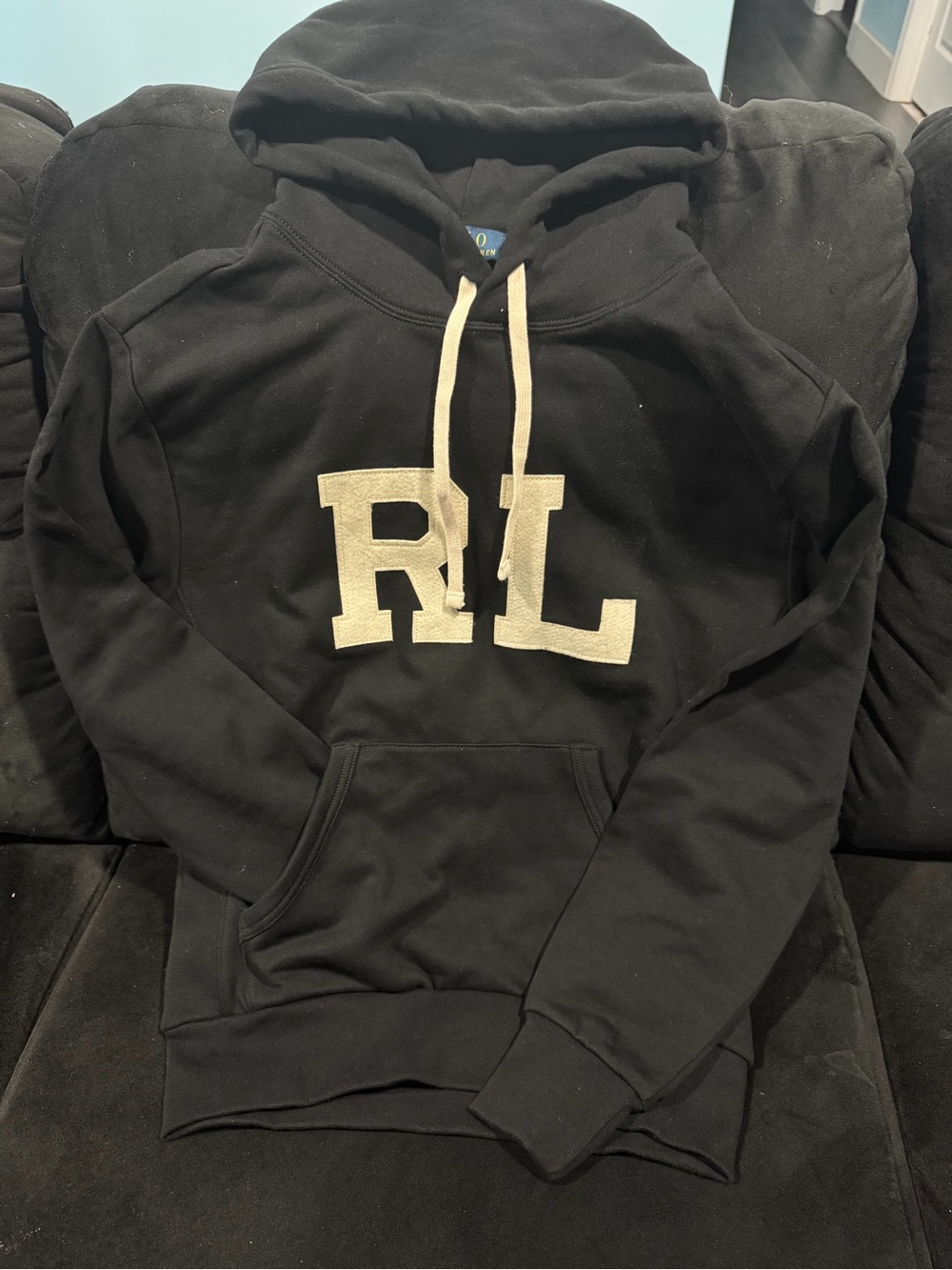 Polo by Ralph Lauren Black Hoodie with Cream RL Applique